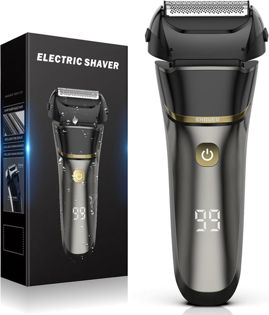 Electric Razor for Men Face, Electric Shavers for Men, Cordless Rechargeable Waterproof Foil Shaver with LED Display for Beard Trimming